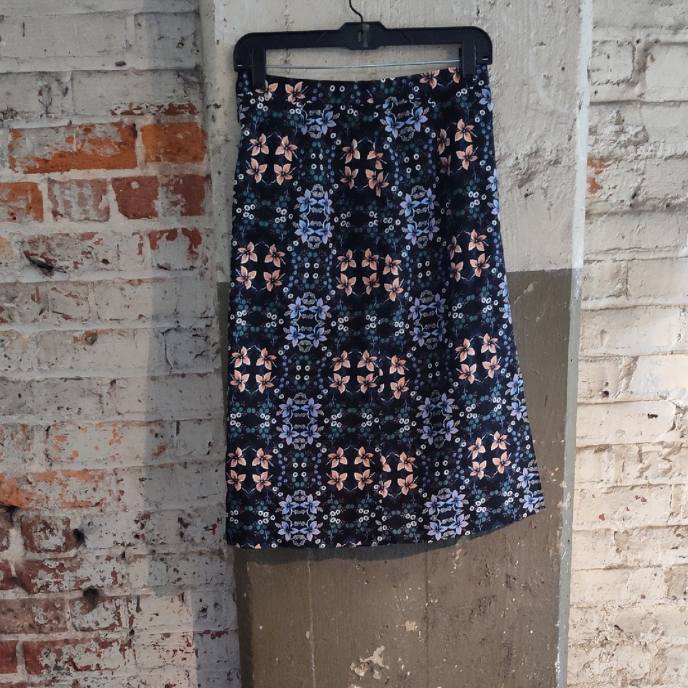 J. Crew Blue and White Midi A-Line Skirt